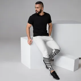 Black White Striped Men's Joggers, Diagonal Stripes Modern Minimalist Sweatpants-Made in EU