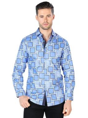 Camisa Casual Manga Larga Estampada Azul para Hombre 'El Señor de los Cielos' - ID: 44004