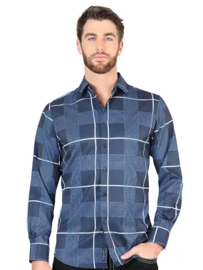 Camisa Casual Manga Larga Estampada Cuadros Azul para Hombre 'El Señor de los Cielos' - ID: 44600