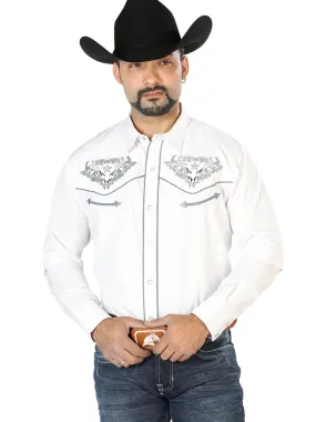 Camisa Vaquera Bordada Manga Larga Blanco para Hombre 'El Señor de los Cielos' - ID: 126677