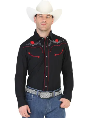 Camisa Vaquera Bordada Manga Larga Negro para Hombre 'El Señor de los Cielos' - ID: 123893